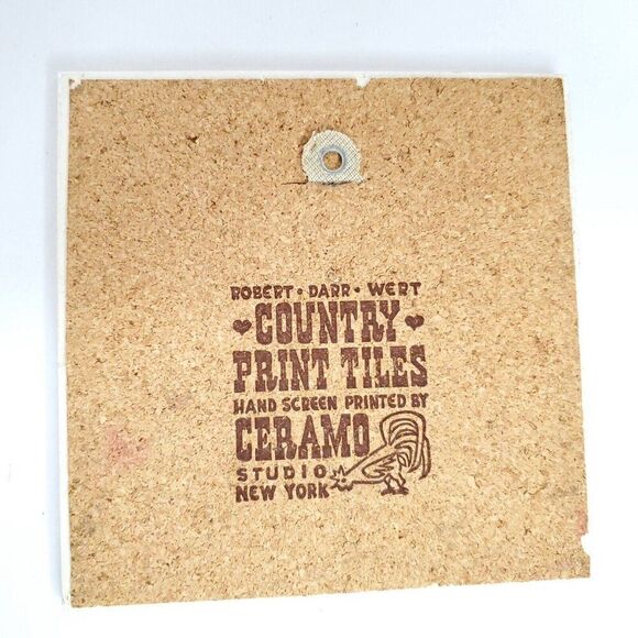 Robert Darr Wert Country Print Tile Folk Art Flower Floral Hearts Yellow Blue - Picture 3 of 3